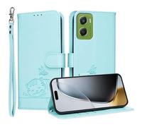 YUECXIN Flip Funda para Motorola Moto G06/Moto G06 Power, Patrón de Gato Cuero PU Carcasa Tipo Libro Cubierta con Tarjetas Soporte Plegable Cierre magnético Bloqueo RFID, Verde Claro