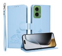 YUECXIN Flip Funda para Motorola Moto G35 5G, Patrón de Gato Cuero PU Carcasa Tipo Libro Cubierta con Tarjetas Soporte Plegable Cierre magnético Bloqueo RFID, Azul