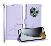 YUECXIN Flip Funda para OPPO Reno 12F 4G / OPPO Reno 12 FS 5G (Reno12 F 5G), Patrón de Gato Cuero PU Carcasa Tipo Libro Cubierta con Tarjetas Soporte Plegable Cierre magnético Bloqueo RFID, Morado