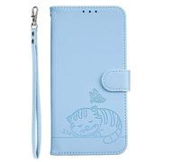 YUECXIN Flip Funda para Oukitel C2, Patrón de Gato Cuero PU Carcasa Tipo Libro Cubierta con Tarjetas Soporte Plegable Cierre magnético Bloqueo RFID, Azul