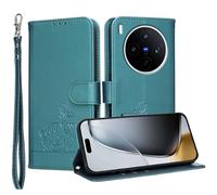 YUECXIN Flip Funda para Vivo X300 Pro 5G, Patrón de Gato Cuero PU Carcasa Tipo Libro Cubierta con Tarjetas Soporte Plegable Cierre magnético Bloqueo RFID, Verde Oscuro