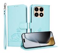 YUECXIN Flip Funda para Xiaomi 15T 5G, Patrón de Gato Cuero PU Carcasa Tipo Libro Cubierta con Tarjetas Soporte Plegable Cierre magnético Bloqueo RFID, Verde Claro