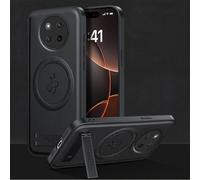 YUECXIN Funda Magnética para Honor Magic 7 Lite 5G/Magic7 Lite Compatible con Magsafe con Soporte, Cáscara Lente de Cámara, Estuche Lujo Cuero PU Atrás+TPU Antigolpes Bumper. Negro