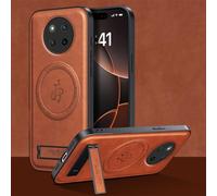 YUECXIN Funda Magnética para Honor Magic 7 Lite 5G/Magic7 Lite Compatible con Magsafe con Soporte, Cáscara Lente de Cámara, Estuche Lujo Cuero PU Atrás+TPU Antigolpes Bumper. Marrón