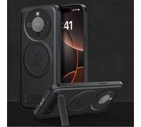 YUECXIN Funda Magnética para Honor Magic 8 Lite 5G/Magic8 Lite Compatible con Magsafe con Soporte, Cáscara Lente de Cámara, Estuche Lujo Cuero PU Atrás+TPU Antigolpes Bumper. Negro