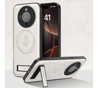 YUECXIN Funda Magnética para Honor Magic 8 Lite 5G/Magic8 Lite Compatible con Magsafe con Soporte, Cáscara Lente de Cámara, Estuche Lujo Cuero PU Atrás+TPU Antigolpes Bumper. Blanco