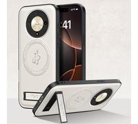 YUECXIN Funda Magnética para Honor Magic6 Lite 5G/Magic 6 Lite Compatible con Magsafe con Soporte, Cáscara Lente de Cámara, Estuche Lujo Cuero PU Atrás+TPU Antigolpes Bumper. Blanco