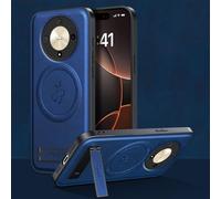 YUECXIN Funda Magnética para Honor Magic6 Lite 5G/Magic 6 Lite Compatible con Magsafe con Soporte, Cáscara Lente de Cámara, Estuche Lujo Cuero PU Atrás+TPU Antigolpes Bumper. Azul