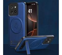 YUECXIN Funda Magnética para Motorola Edge 50 Neo/Edge 60 Neo/ThinkPhone 25 Compatible con Magsafe con Soporte, Cáscara Lente de Cámara, Estuche Lujo Cuero PU Atrás+TPU Antigolpes Bumper. Azul