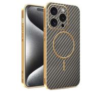 YUECXIN Funda Magnética para Motorola Moto G87 5G con MagSafe, Cubierta Textura Fibra de Carbono Moda Duradero, Carcasa Ultradelgado Antigolpes Suave TPU Silicona. Marrón