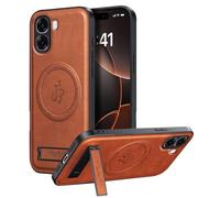 YUECXIN Funda Magnética para OPPO A6X 4G / 5G Compatible con Magsafe con Soporte, Cáscara Lente de Cámara, Estuche Lujo Cuero PU Atrás+TPU Antigolpes Bumper. Marrón