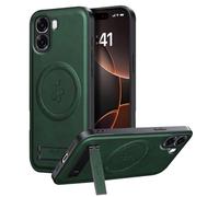 YUECXIN Funda Magnética para OPPO A6X 4G / 5G Compatible con Magsafe con Soporte, Cáscara Lente de Cámara, Estuche Lujo Cuero PU Atrás+TPU Antigolpes Bumper. Verde