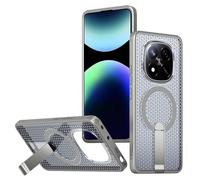 YUECXIN Funda Magnética para Xiaomi Redmi Note 14 Pro+ Plus 5G, Carcasa Enfriamiento Disipación de Calor Resistente a Caídas Cubierta con Soporte Metálico Invisible, Gris