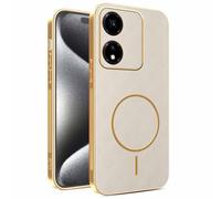 YUECXIN Funda Magnético para Honor X5c Plus con Carga Inalámbrica, Cubierta Único Textura Cuero, Ultra Delgado Antigolpes Silicona Electrochapada Carcasa, Caqui