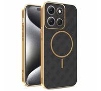 YUECXIN Funda Magnético para Motorola Edge 60 Pro con Carga Inalámbrica, Cubierta Único Textura Cuero, Ultra Delgado Antigolpes Silicona Electrochapada Carcasa, Negro