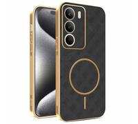 YUECXIN Funda Magnético para Realme C71 5G/4G/Realme C73/Realme P3 Lite 4G con Carga Inalámbrica, Cubierta Único Textura Cuero, Ultra Delgado Antigolpes Silicona Electrochapada Carcasa, Negro