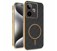 YUECXIN Funda Magnético para Realme GT 7 5G/Realme GT 7T 5G con Carga Inalámbrica, Cubierta Único Textura Cuero, Ultra Delgado Antigolpes Silicona Electrochapada Carcasa, Negro