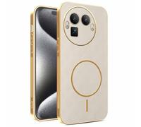 YUECXIN Funda Magnético para Realme GT8 Pro 5G con Carga Inalámbrica, Cubierta Único Textura Cuero, Ultra Delgado Antigolpes Silicona Electrochapada Carcasa, Caqui
