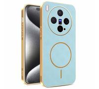 YUECXIN Funda Magnético para Vivo X300 5G con Carga Inalámbrica, Cubierta Único Textura Cuero, Ultra Delgado Antigolpes Silicona Electrochapada Carcasa, Azul