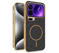 YUECXIN Funda Magnético para Xiaomi 17 Pro 5G con Carga Inalámbrica, Cubierta Único Textura Cuero, Ultra Delgado Antigolpes Silicona Electrochapada Carcasa, Negro
