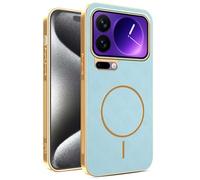 YUECXIN Funda Magnético para Xiaomi 17 Pro 5G con Carga Inalámbrica, Cubierta Único Textura Cuero, Ultra Delgado Antigolpes Silicona Electrochapada Carcasa, Azul