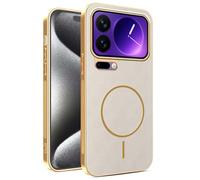 YUECXIN Funda Magnético para Xiaomi 17 Pro 5G con Carga Inalámbrica, Cubierta Único Textura Cuero, Ultra Delgado Antigolpes Silicona Electrochapada Carcasa, Caqui