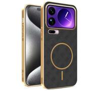 YUECXIN Funda Magnético para Xiaomi 17 Pro MAX 5G con Carga Inalámbrica, Cubierta Único Textura Cuero, Ultra Delgado Antigolpes Silicona Electrochapada Carcasa, Negro