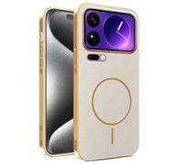 YUECXIN Funda Magnético para Xiaomi 17 Pro MAX 5G con Carga Inalámbrica, Cubierta Único Textura Cuero, Ultra Delgado Antigolpes Silicona Electrochapada Carcasa, Caqui