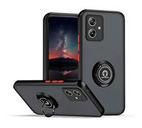 YUECXIN Funda para Motorola Moto G55 5G Caso, Porta Anillos Metálico, Ultradelgado Mate Duro PC Atrás Carcasa, Suave TPU Silicona Antigolpes Durable Cubierta, Negro Rojo