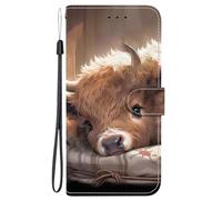YUECXIN Funda para OPPO A40 4G / OPPO A40M / OPPO A60 5G, Cubierta Libro de Cuero PU Premium con Diseño 3D, Cartera con Ranuras para Tarjetas, Soporte y Correa, Carcasa Antigolpes, Vaca Highland