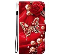 YUECXIN Funda para OPPO A5 Pro 5G/4G, Cubierta Libro de Cuero PU Premium con Diseño 3D, Cartera con Ranuras para Tarjetas, Soporte y Correa, Carcasa Antigolpes, Mariposa Perla