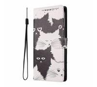 YUECXIN Funda para OPPO A5M / OPPO A5 5G/4G, Elegante Carcasa Libro Billetera de Cuero PU con Tarjetero y Soporte, Cubierta Antigolpes con Estampado Chic para Mujer, Gatos Blanco & Negro