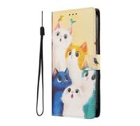 YUECXIN Funda para OPPO A5M / OPPO A5 5G/4G, Elegante Carcasa Libro Billetera de Cuero PU con Tarjetero y Soporte, Cubierta Antigolpes con Estampado Chic para Mujer, Gatos Coloridos