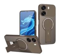 YUECXIN Funda para OPPO A6X 5G/4G, Suave Mate Antigolpes Cubierta 360° Magnético Anillo Fibra de Carbono Carcasa con Soporte Giratorio Oculto, Marrón