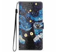 YUECXIN Funda para OPPO A6X / OPPO A6 5G/4G/ OPPO A6K, Elegante Carcasa Libro Billetera de Cuero PU con Tarjetero y Soporte, Cubierta Antigolpes con Estampado Chic para Mujer, Gato Estrellado