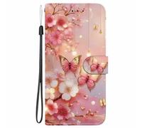 YUECXIN Funda para OPPO Reno 12F 4G/OPPO Reno 12 FS 5G (Reno12 F 5G), Cubierta Libro de Cuero PU con Diseño 3D, Cartera con Ranuras para Tarjetas, Soporte y Correa, Carcasa Antigolpes, Mariposa Floral