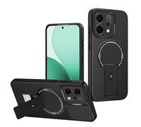 YUECXIN Funda para OPPO Reno 14 5G (Reno14 5G), Suave Mate Antigolpes Cubierta 360° Magnético Anillo Fibra de Carbono Carcasa con Soporte Giratorio Oculto, Negro