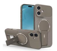 YUECXIN Funda para OPPO Reno 14 FS (OPPO Reno 14F 5G/4G), Suave Mate Antigolpes Cubierta 360° Magnético Anillo Fibra de Carbono Carcasa con Soporte Giratorio Oculto, Marrón