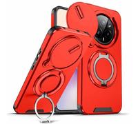 YUECXIN Funda para Realme 14 Pro 5G, Carcasa Textura Mate Cubierta Antigolpes Militar 360° con Tapa Deslizante para Cámara y Soporte de Anillo Magnético, Rojo
