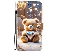 YUECXIN Funda para Realme C71 5G/4G/Realme C73/Realme P3 Lite 4G, Cubierta Libro de Cuero PU con Diseño 3D, Cartera con Ranuras para Tarjetas, Soporte y Correa, Carcasa Antigolpes, Oso Diamante