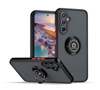 YUECXIN Funda para Samsung Galaxy S24 FE Caso, Porta Anillos Metálico, Ultradelgado Mate Duro PC Atrás Carcasa, Suave TPU Silicona Antigolpes Durable Cubierta, Negro Rojo