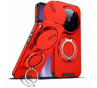 YUECXIN Funda para Vivo X300 Pro 5G, Carcasa Textura Mate Cubierta Antigolpes Militar 360° con Tapa Deslizante para Cámara y Soporte de Anillo Magnético, Rojo