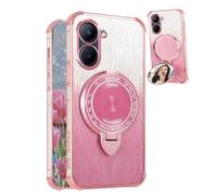 YUECXIN Funda para Vivo Y28s 5G/Vivo Y03 4G/Vivo Y18 4G con Soporte para Espejo Cosmético, Mujer Niña Carcasa de Brillante Degradada, Suave Antigolpes TPU Silicona Cubierta Caso, Rosa
