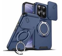 YUECXIN Funda para Xiaomi 17 5G, Carcasa Textura Mate Cubierta Antigolpes Militar 360° con Tapa Deslizante para Cámara y Soporte de Anillo Magnético, Azul