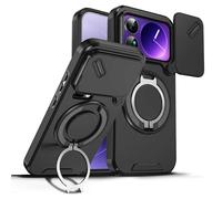 YUECXIN Funda para Xiaomi 17 Pro 5G, Carcasa Textura Mate Cubierta Antigolpes Militar 360° con Tapa Deslizante para Cámara y Soporte de Anillo Magnético, Negro