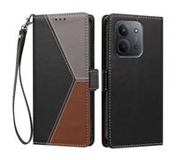 YUECXIN Funda para Xiaomi Redmi 15C 5G/4G/POCO C85, Carcasa Cartera Tipo Libro con Cubierta de Cuero PU Retro en Bloques de Color, Tarjetero, Cierre Magnético, Soporte y Correa, Negro
