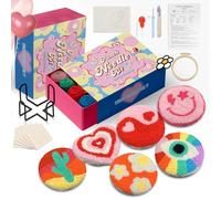 yuegool Kit de 6 posavasos de aguja de perforación, kit de bordado de aguja de perforación fácil para principiantes, adultos y niños, incluyendo patrones, herramientas, hilos, aro, instrucciones