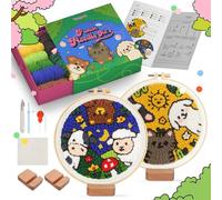 yuegool Kit de decoración de agujas de perforación, kit de bordado de aguja de perforación fácil para principiantes, adultos y niños, incluyendo patrones, herramientas, hilos, aro, instrucciones