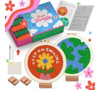 yuegool Kit de decoración de agujas de perforación, kit de bordado de aguja de perforación fácil para principiantes, adultos y niños, incluyendo patrones, herramientas, hilos, aro, instrucciones