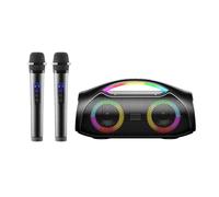 YUEHISY Altavoz Bluetooth Portátil, Altavoz Inalámbrico para Exteriores con Graves Potentes de 80 W con Luces RGB, Refuerzo de Graves con una Tecla, Resistente Al Agua, 10000 MAh (Micrófono Doble)